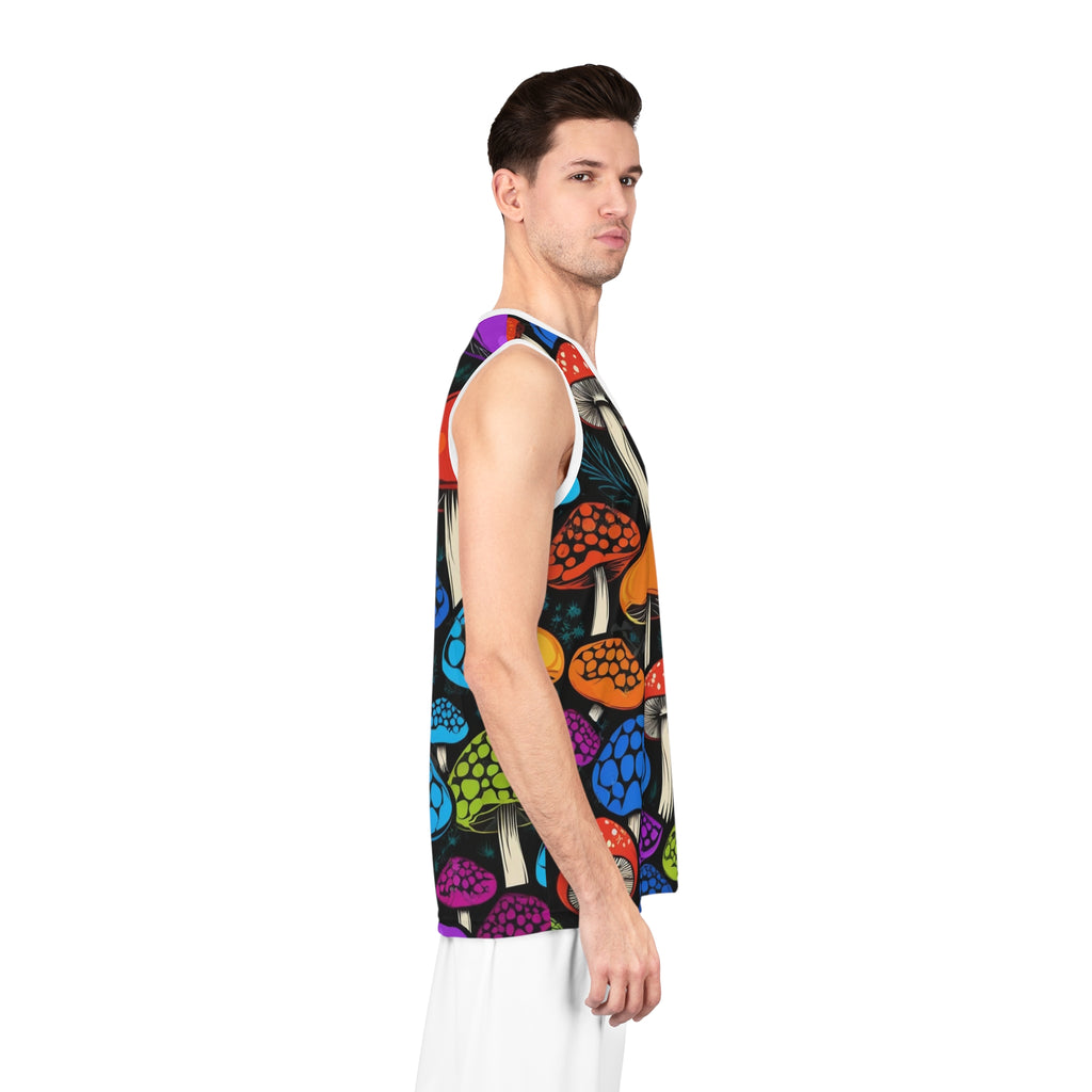 Camiseta de baloncesto con estampado de setas – Hongos psicodélicos arcoíris con estampado integral
