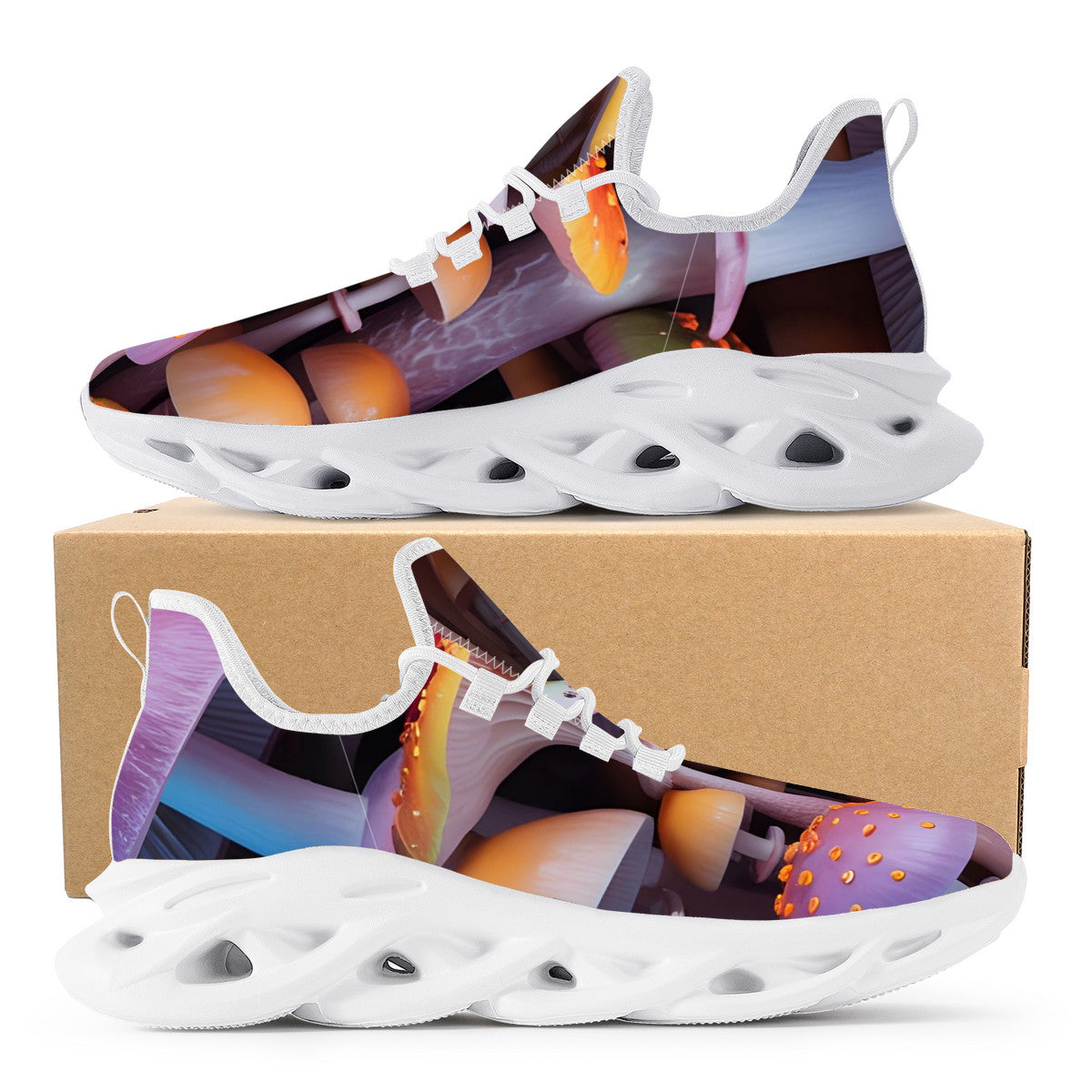 Custom Design Mushroom Print Flex Control Sneaker - White