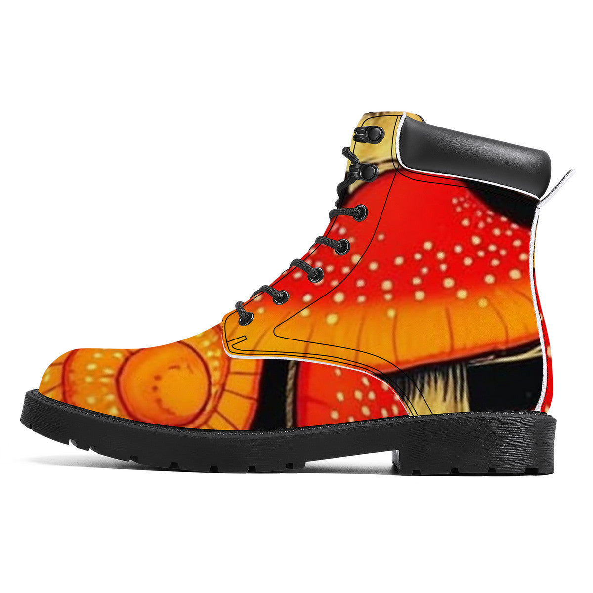 Colorful Mushroom Custom Print Synthetic Leather Boots - Vegan Waterproof All-Season Boots