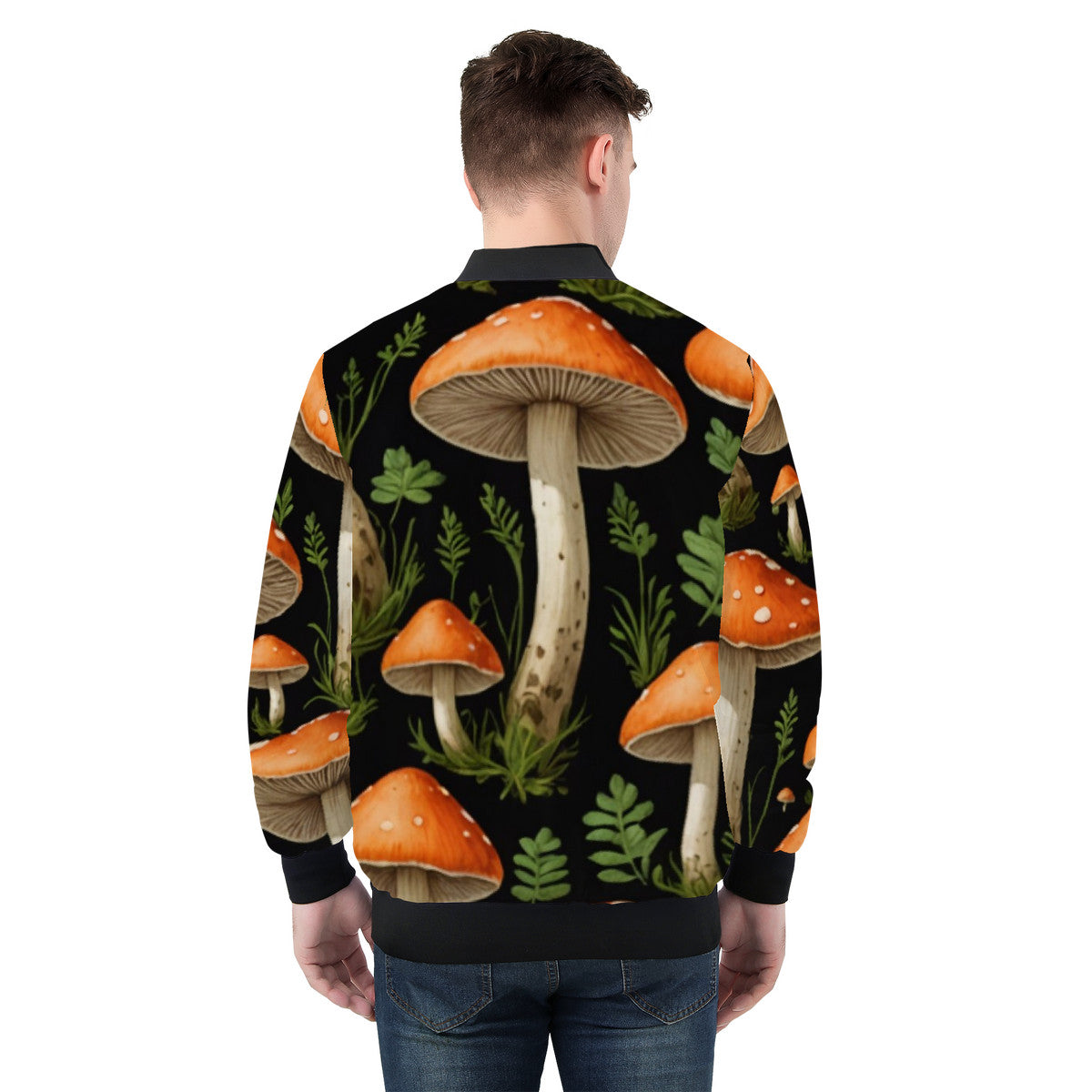 Chaqueta estilo aviador con estampado personalizado "Hongo del Jardín" para hombre - Estampado de poliéster de primera calidad