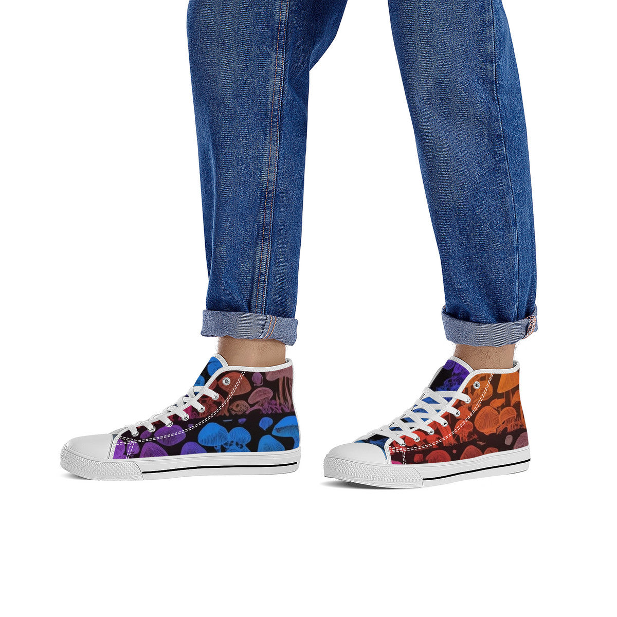 Rainbow Custom Mushrooms High-Top Canvas Shoes