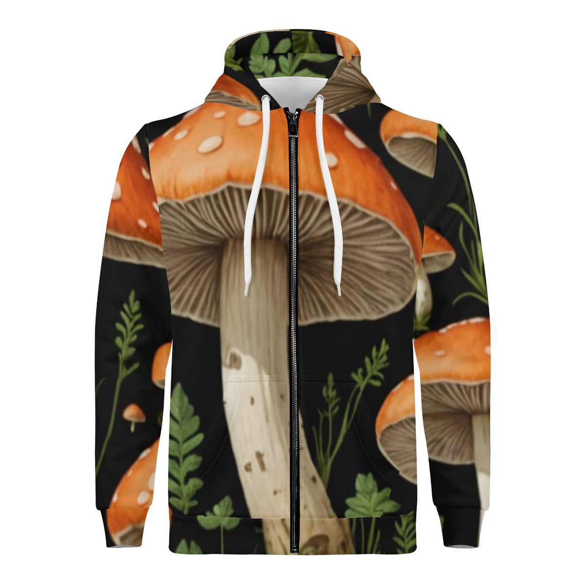 Men's All Over Print Zip Custom Mushroom Print Hoodie
