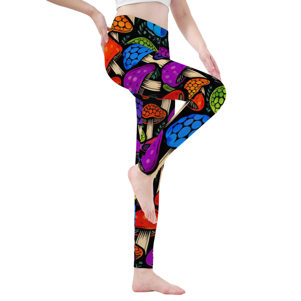 Bright Custom Mushroom Design All-Over Print Yoga Leggings