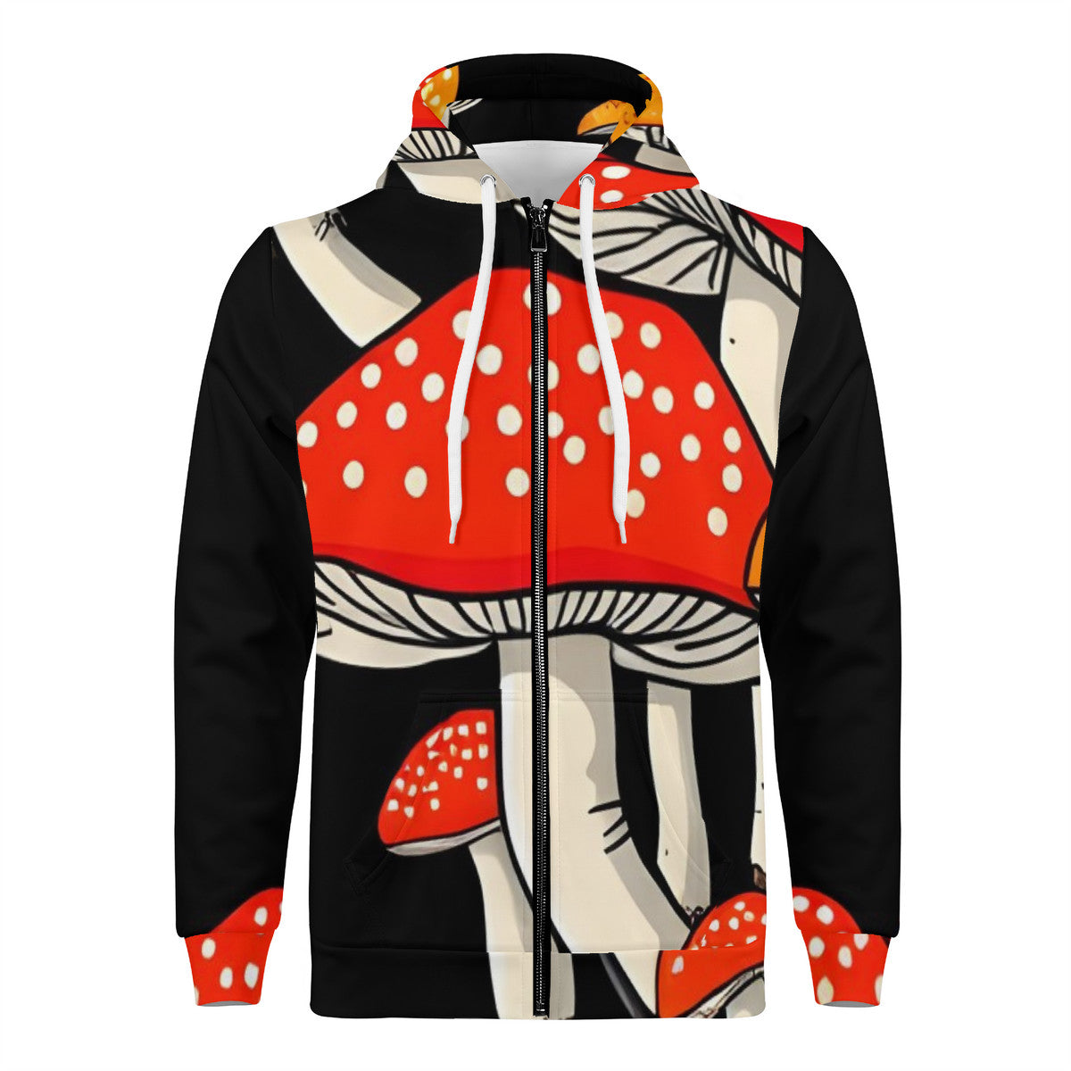 Bold Red & Yellow Mushroom Print Men's All Over Print Zip Hoodie