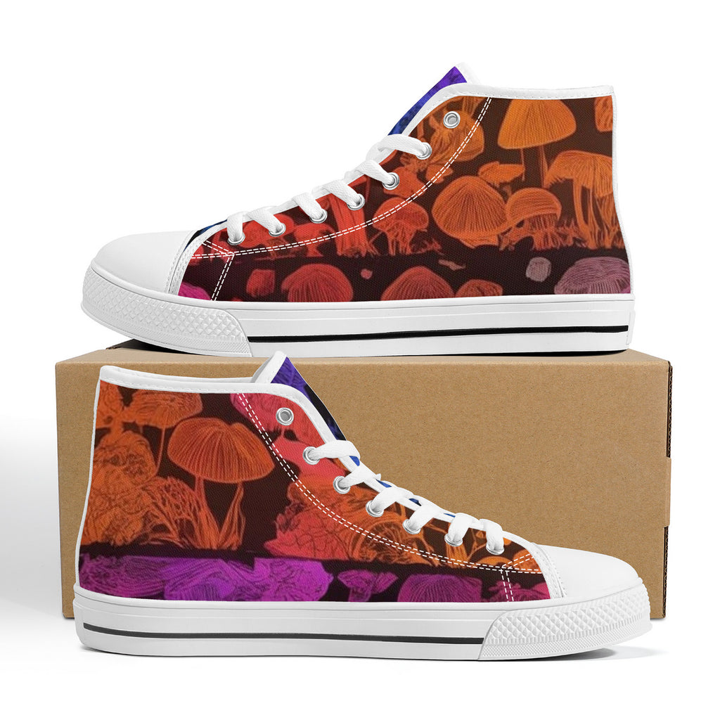 Rainbow Custom Mushrooms High-Top Canvas Shoes