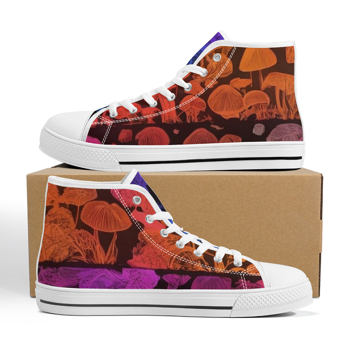 Rainbow Custom Mushrooms High-Top Canvas Shoes