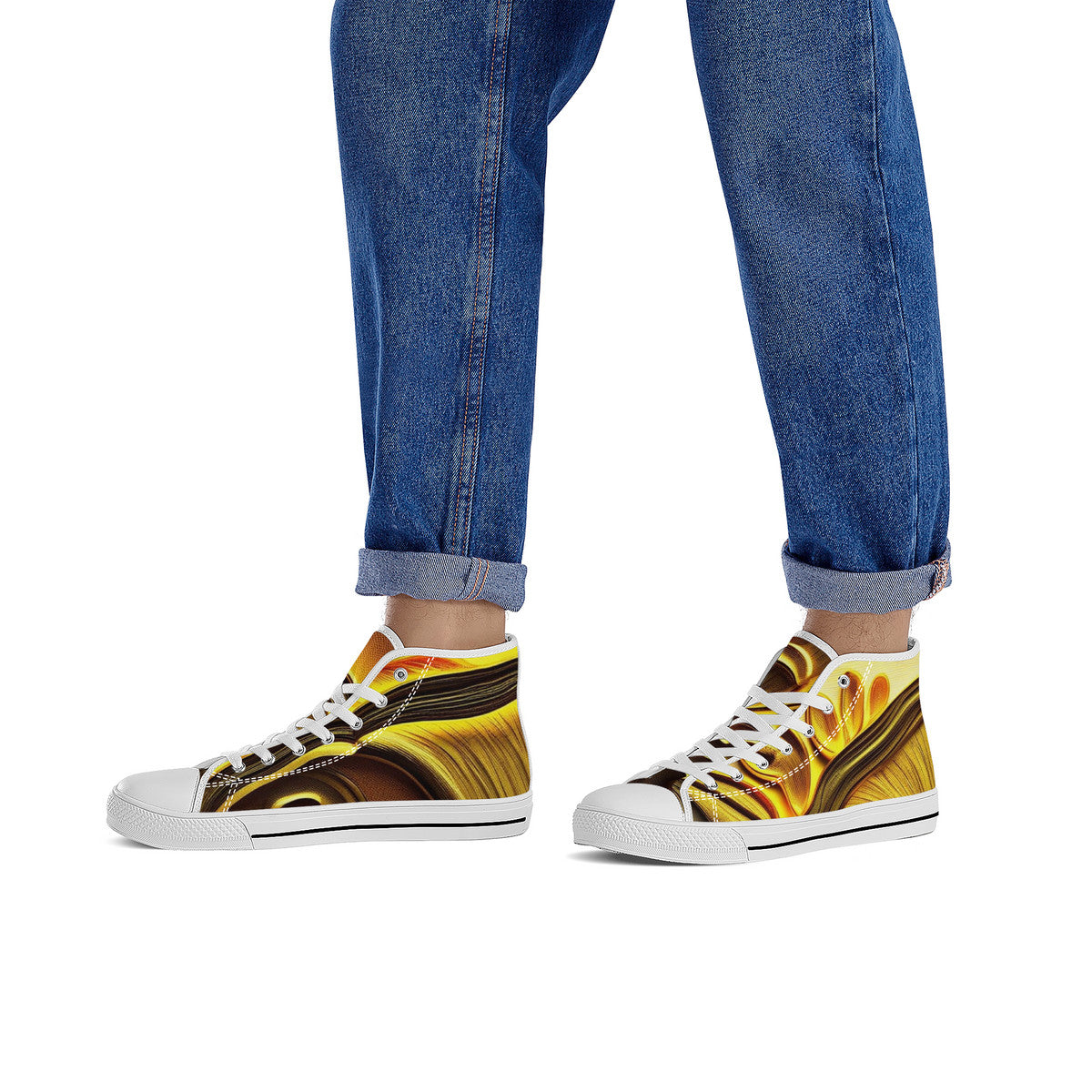 High-Top Golden Mushroom Custom Print Canvas Shoes  Shroomed Out Edition