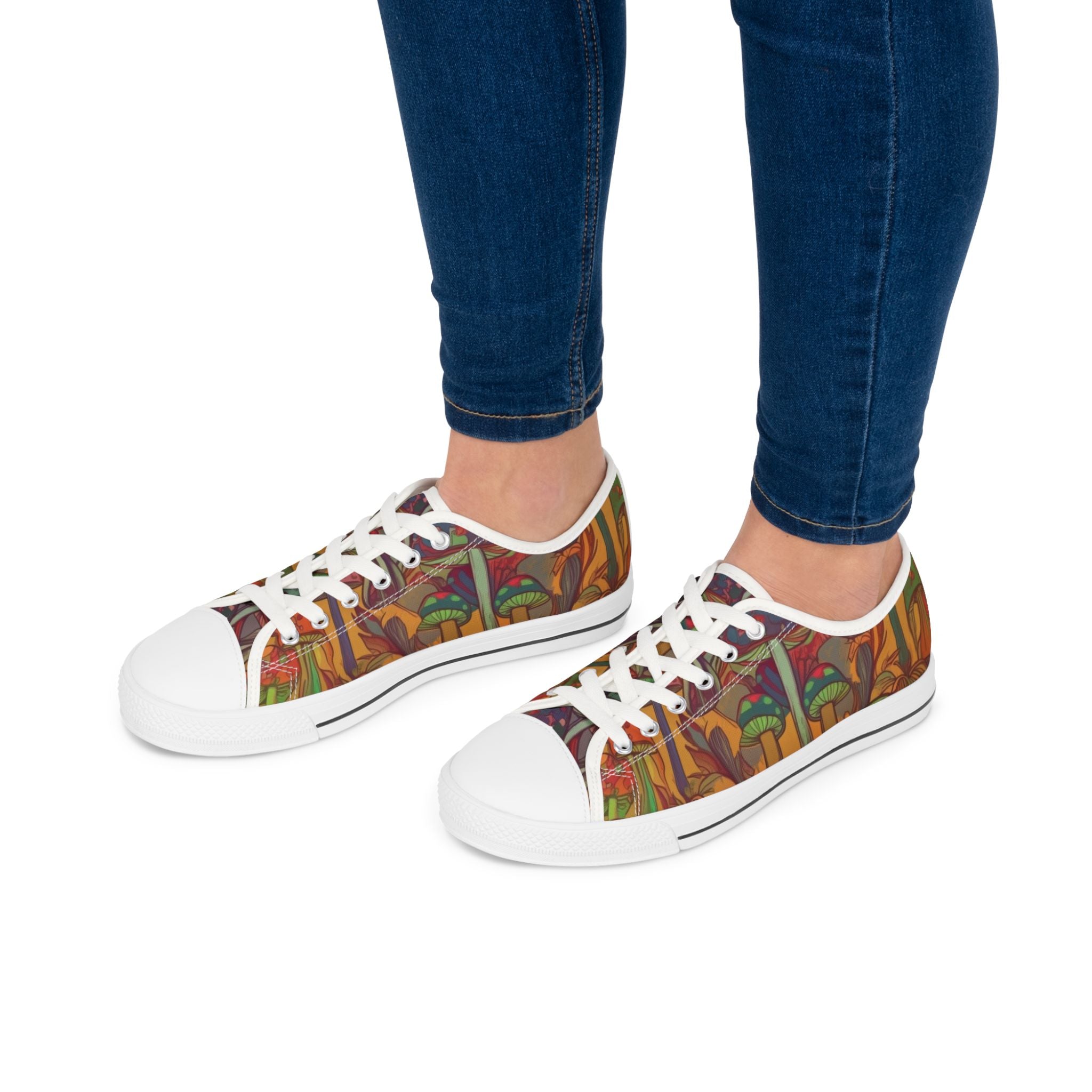 Mushroom Print Sneakers — Men's Botanical Mesh Athletic Shoes