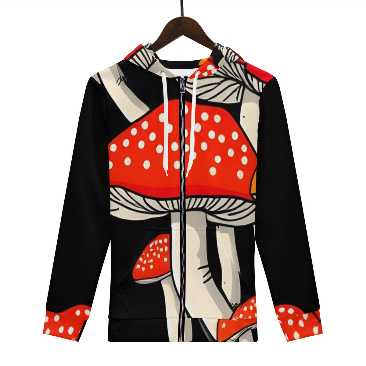 Bold Red & Yellow Mushroom Print Men's All Over Print Zip Hoodie
