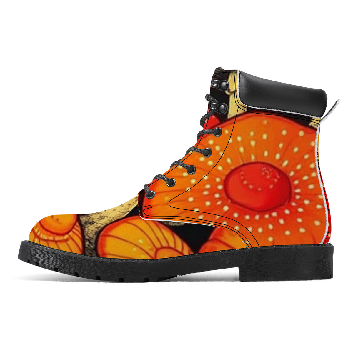 Colorful Mushroom Custom Print Synthetic Leather Boots - Vegan Waterproof All-Season Boots