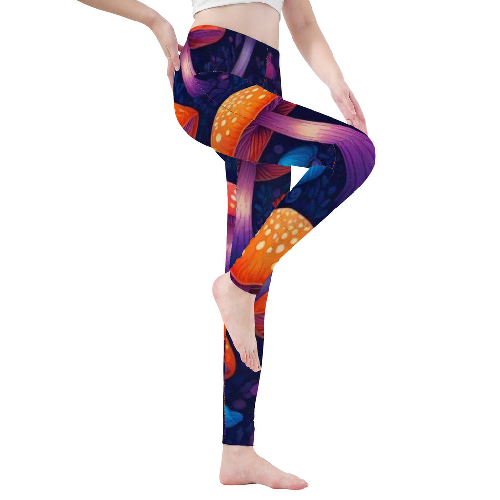 Leggings de yoga con estampado integral de diseño de hongos personalizado