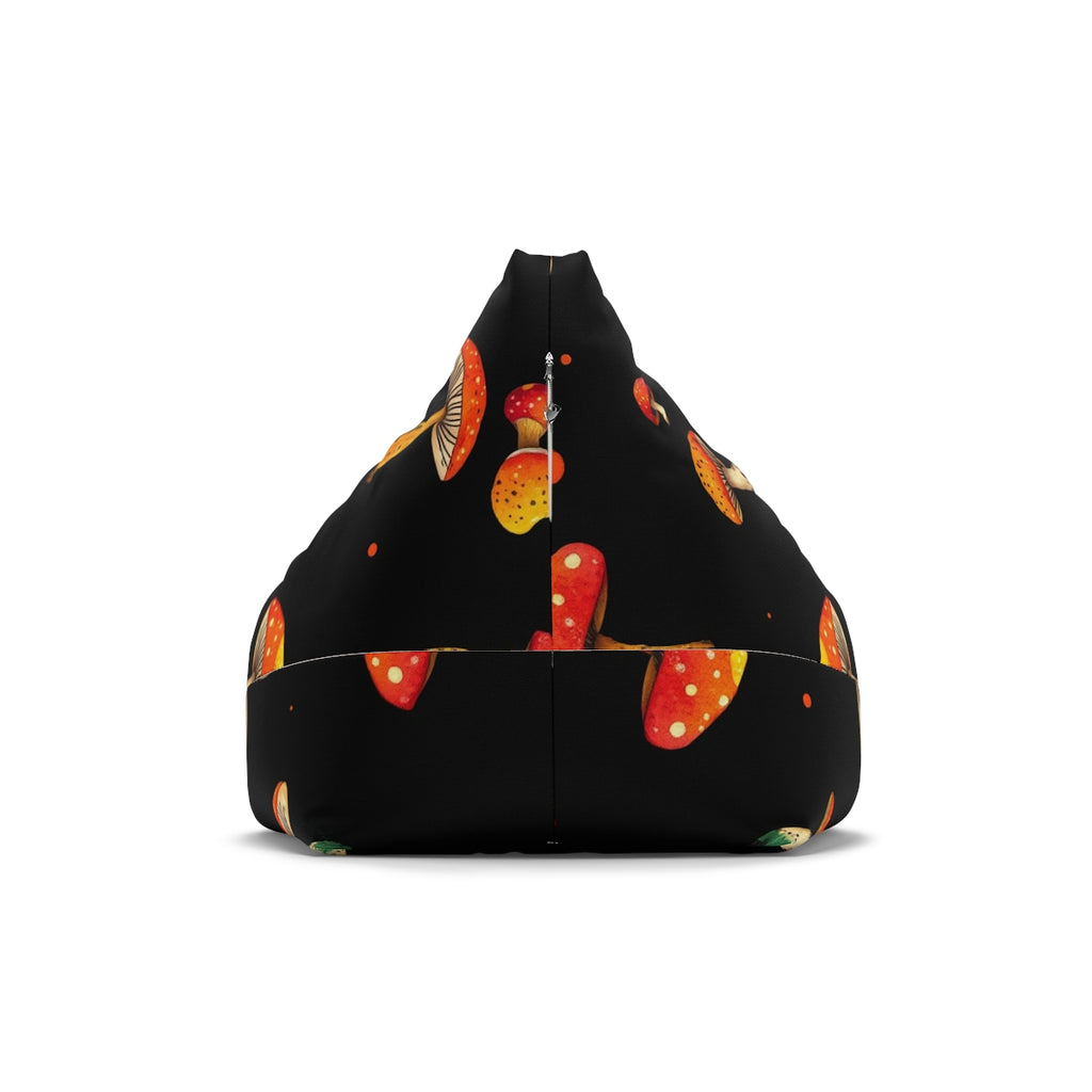 Psychedelic Red Toadstool Bean Bag Cover – Mushroom Print on Black