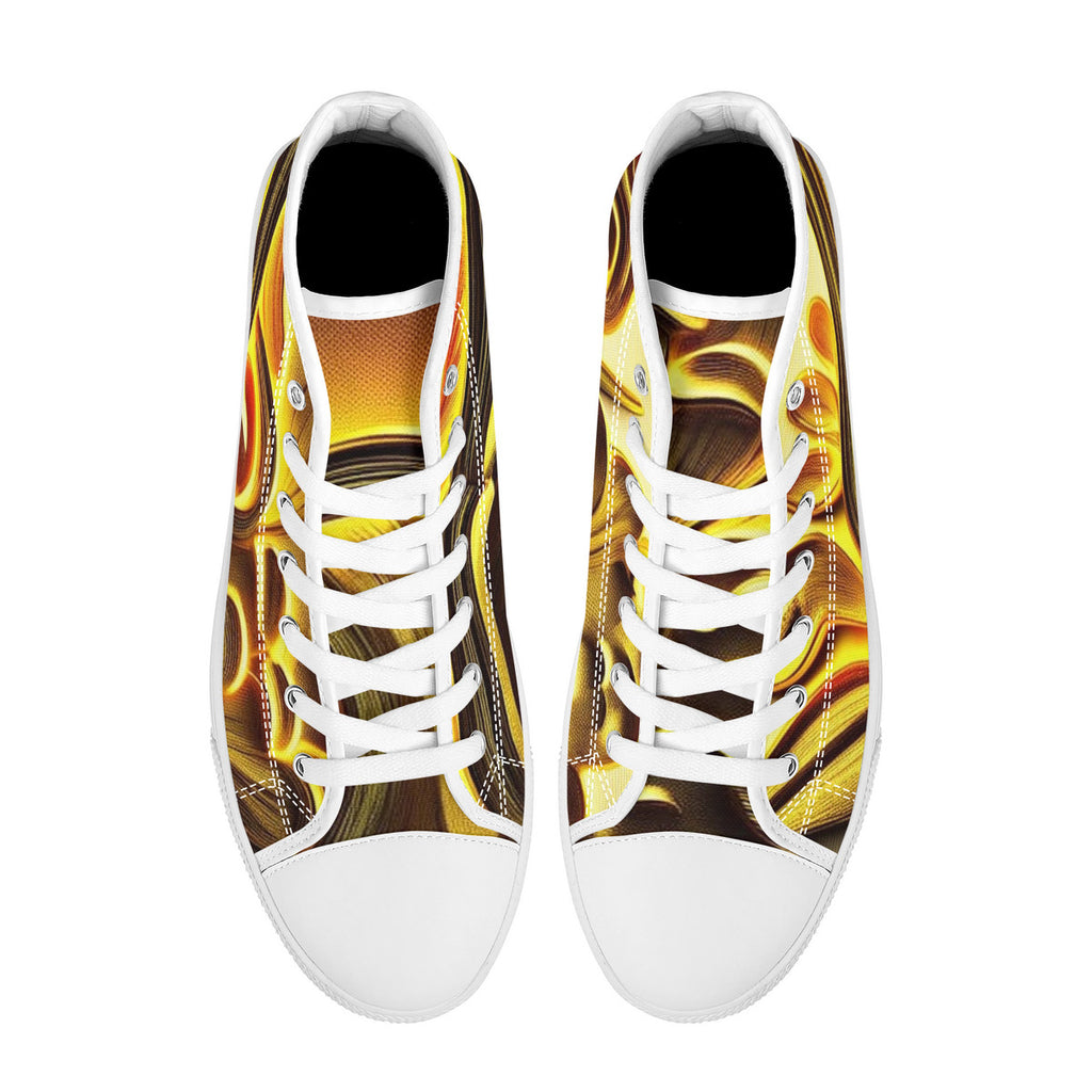 Zapatillas de lona con estampado personalizado de setas doradas de caña alta. Edición Shroomed Out