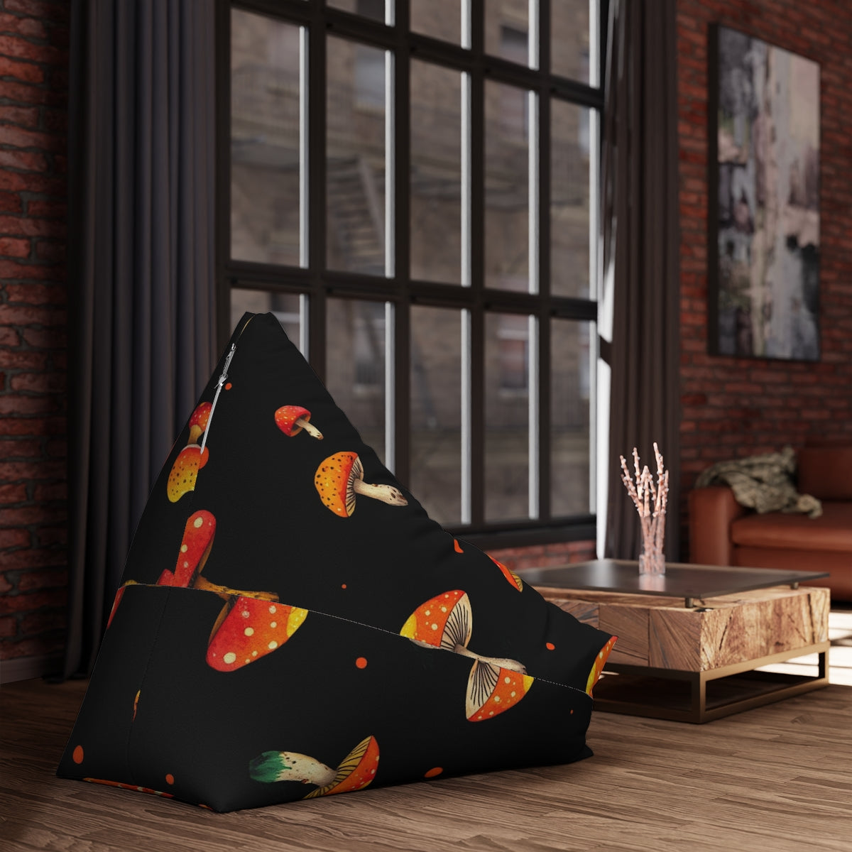 Psychedelic Red Toadstool Bean Bag Cover – Mushroom Print on Black