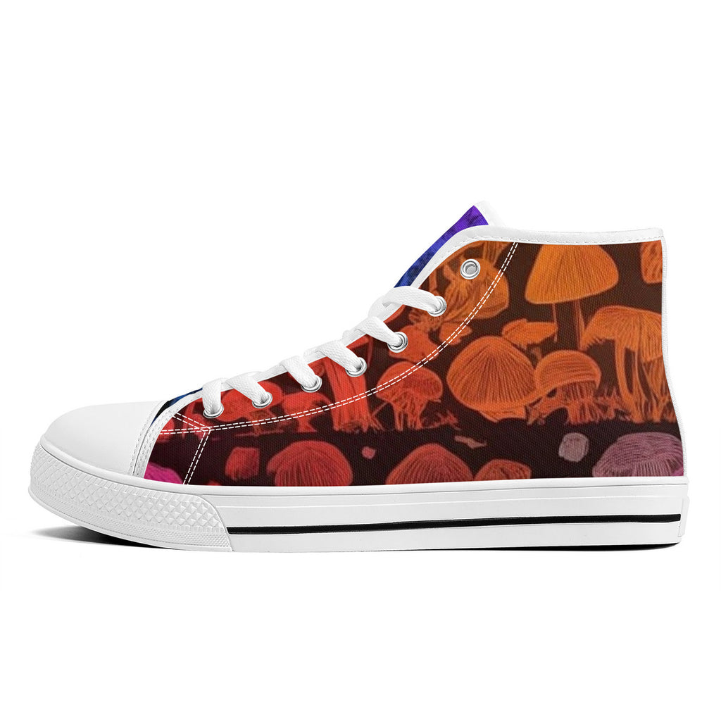 Rainbow Custom Mushrooms High-Top Canvas Shoes