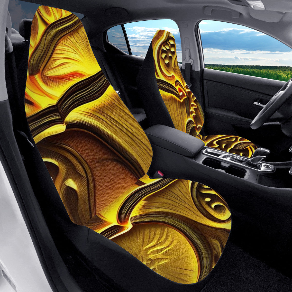 Golden Custom Mushroom Print Car Seat Covers