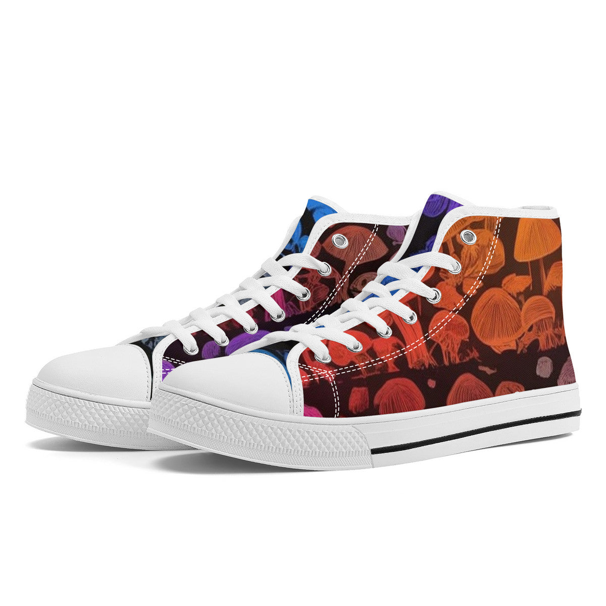 Rainbow Custom Mushrooms High-Top Canvas Shoes