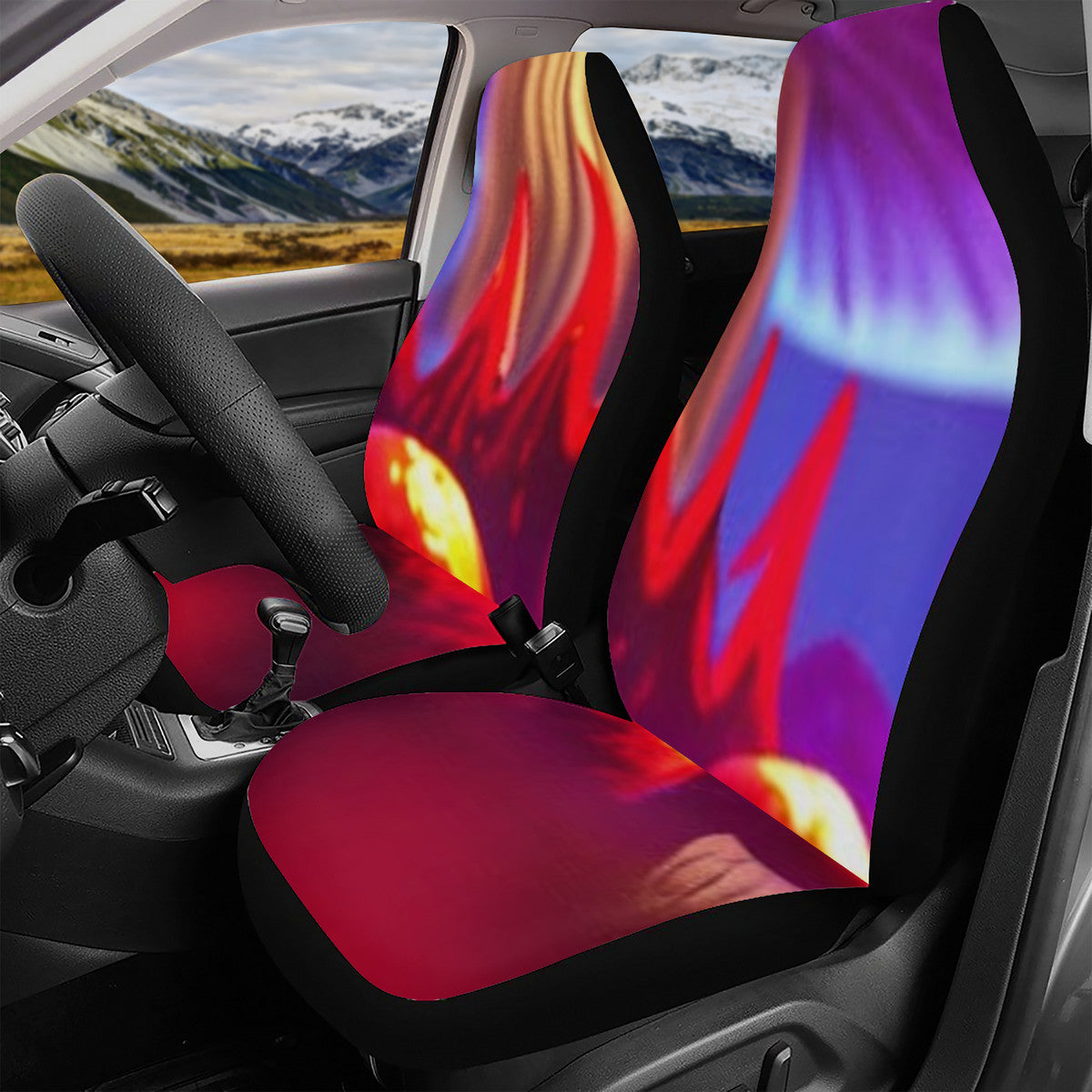 Full Set Custom Purple, Red, Yellow Mushroom Print Car Seat Cover Set