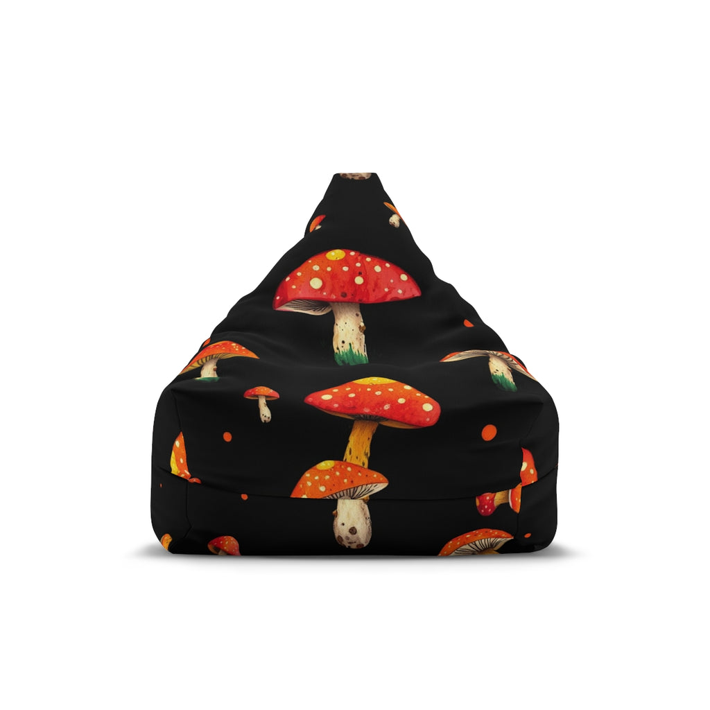 Psychedelic Red Toadstool Bean Bag Cover – Mushroom Print on Black