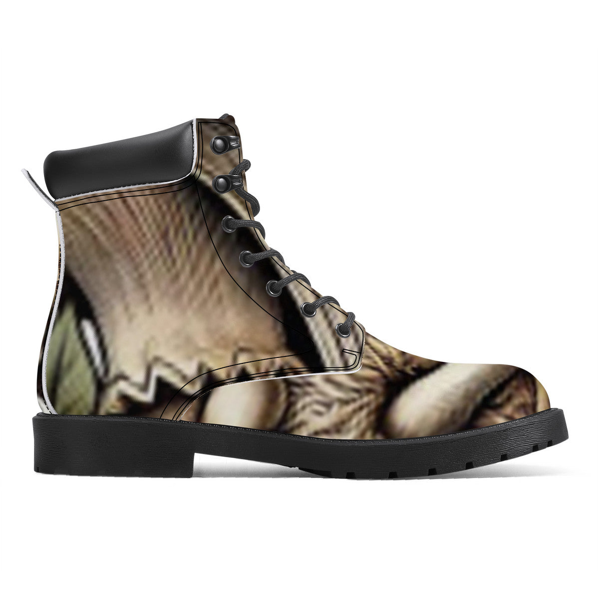 Earth Tones Custom Design Mushroom Print Synthetic Leather Boots - Vegan Waterproof All-Season Boots