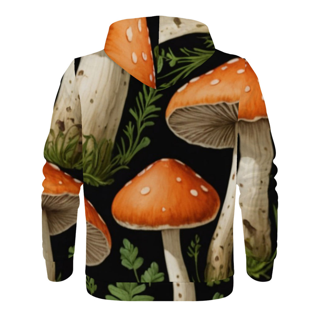 Men's All Over Print Zip Custom Mushroom Print Hoodie
