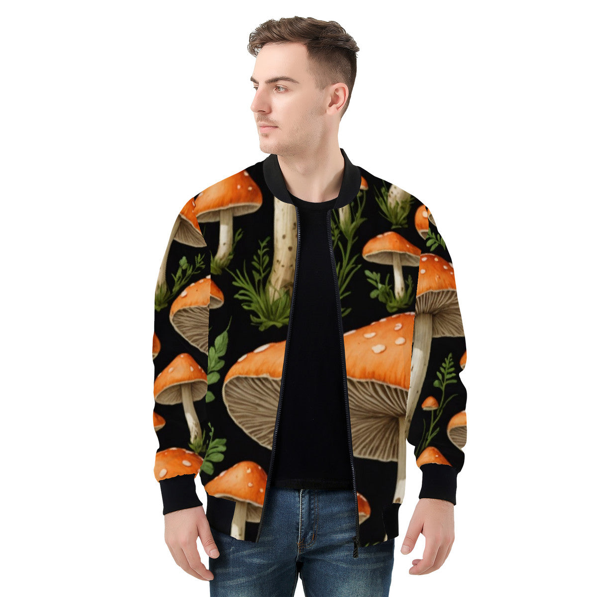 Chaqueta estilo aviador con estampado personalizado "Hongo del Jardín" para hombre - Estampado de poliéster de primera calidad