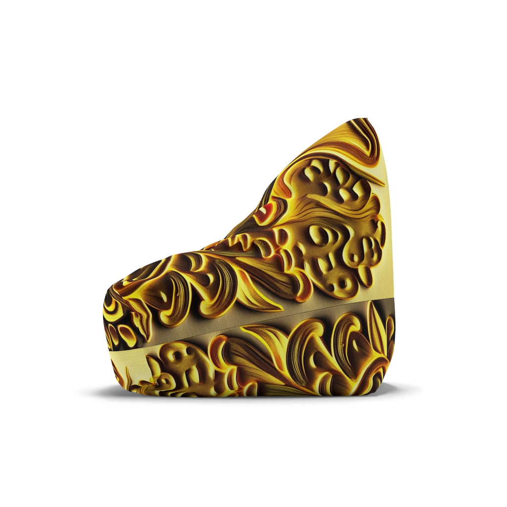 Luxe Gold Baroque Mushroom Bean Bag Cover – Elegant Fungi Print Home Decor