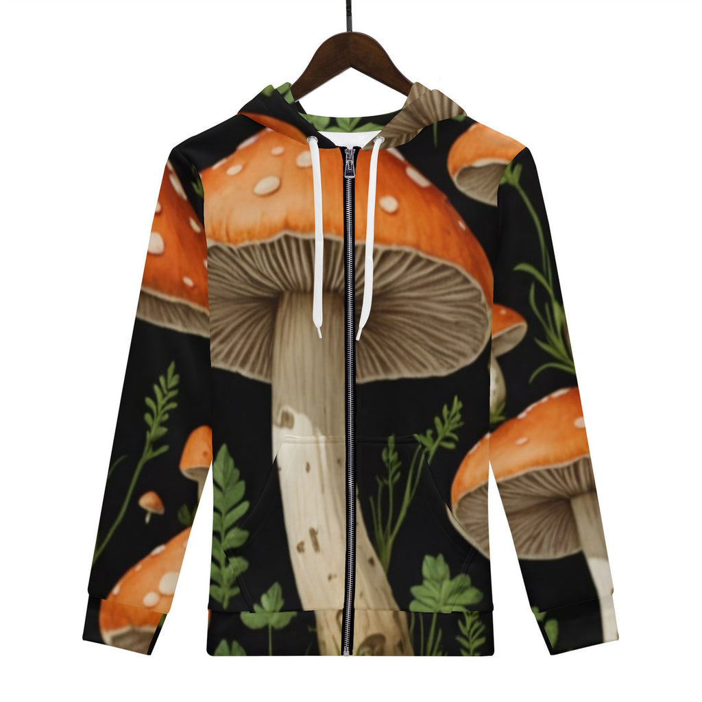 Men's All Over Print Zip Custom Mushroom Print Hoodie