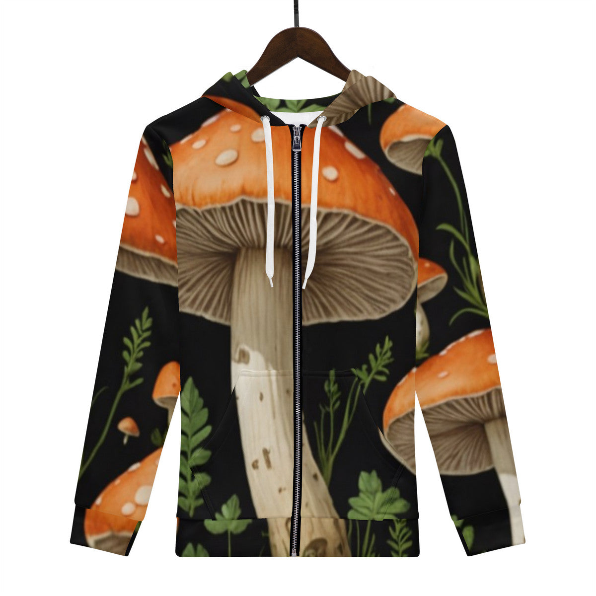 Men's All Over Print Zip Custom Mushroom Print Hoodie