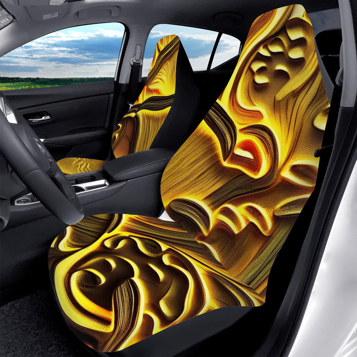 Golden Custom Mushroom Print Car Seat Covers