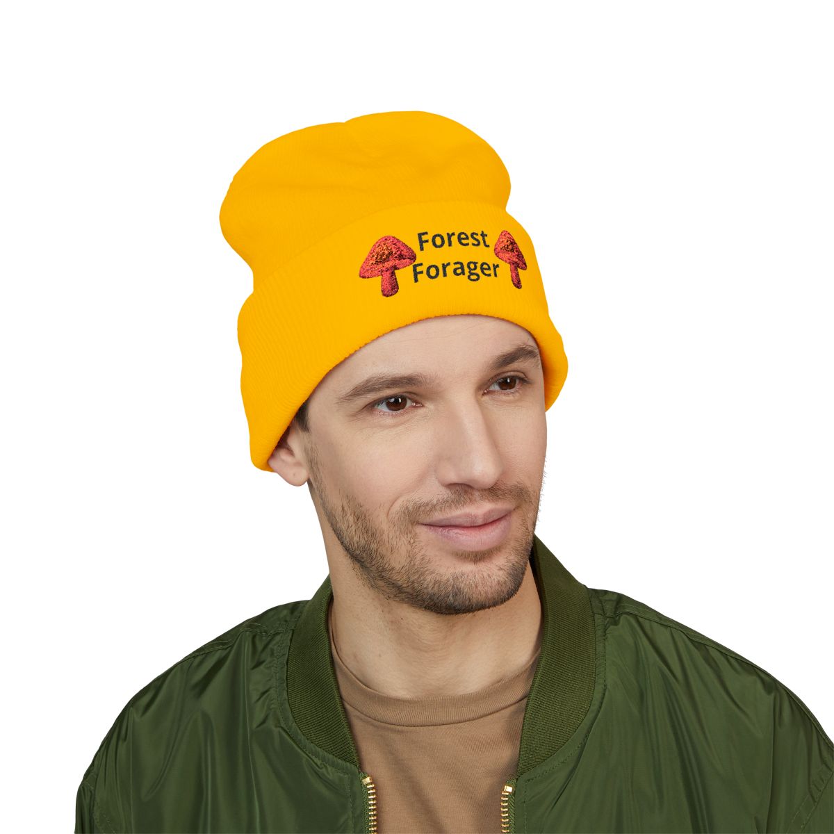 Mushroom Forager Embroidered Beanie Cap — Forest Hunting Hat