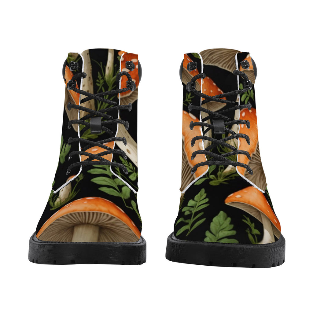 In the Forest Custom Design Mushroom Print Synthetic Leather Boots - Vegan Waterproof All-Season Boots