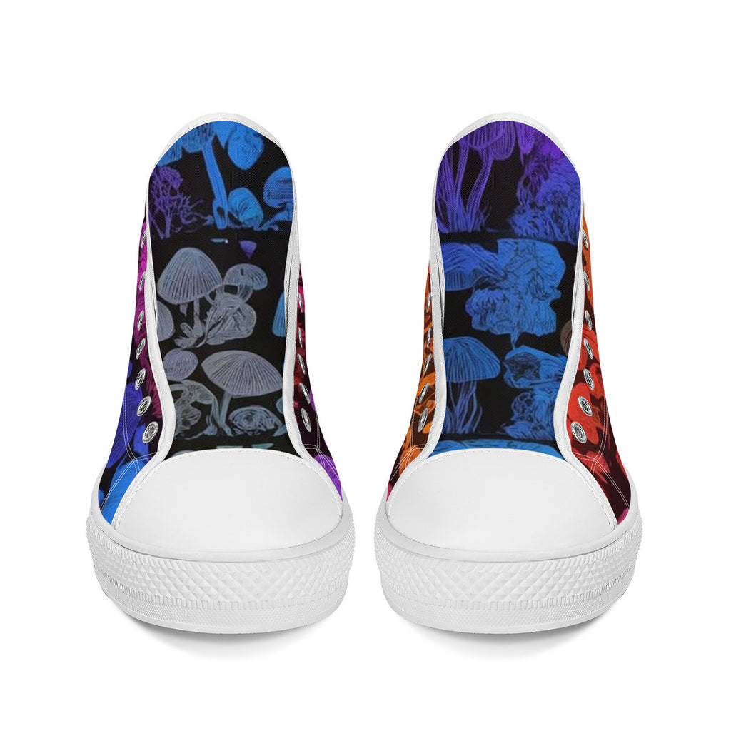 Rainbow Custom Mushrooms High-Top Canvas Shoes
