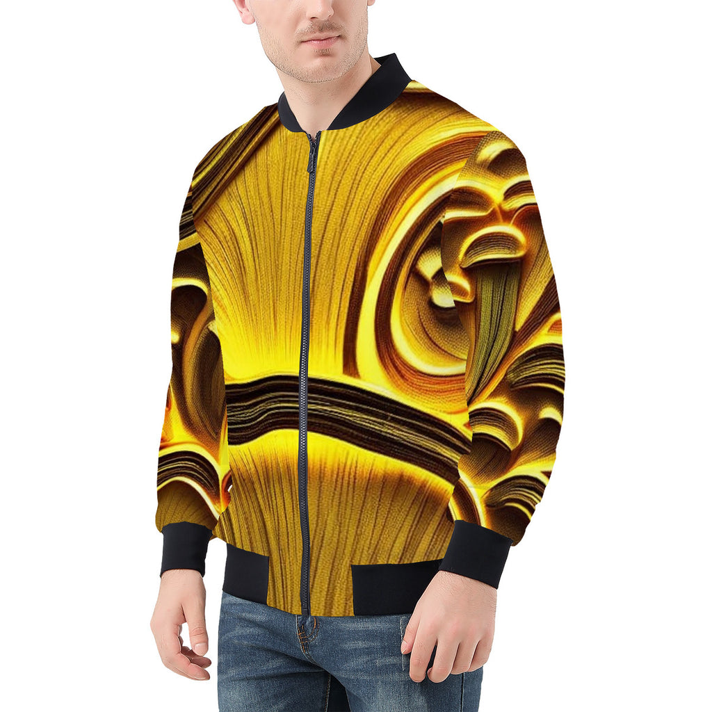 Men's Golden Custom Mushroom Print Bomber Jacket - Premium Polyester Print