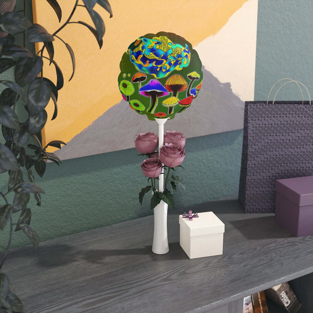 Psychedelic Mushroom Heart Balloon — 6" Heart Foil Party Balloon