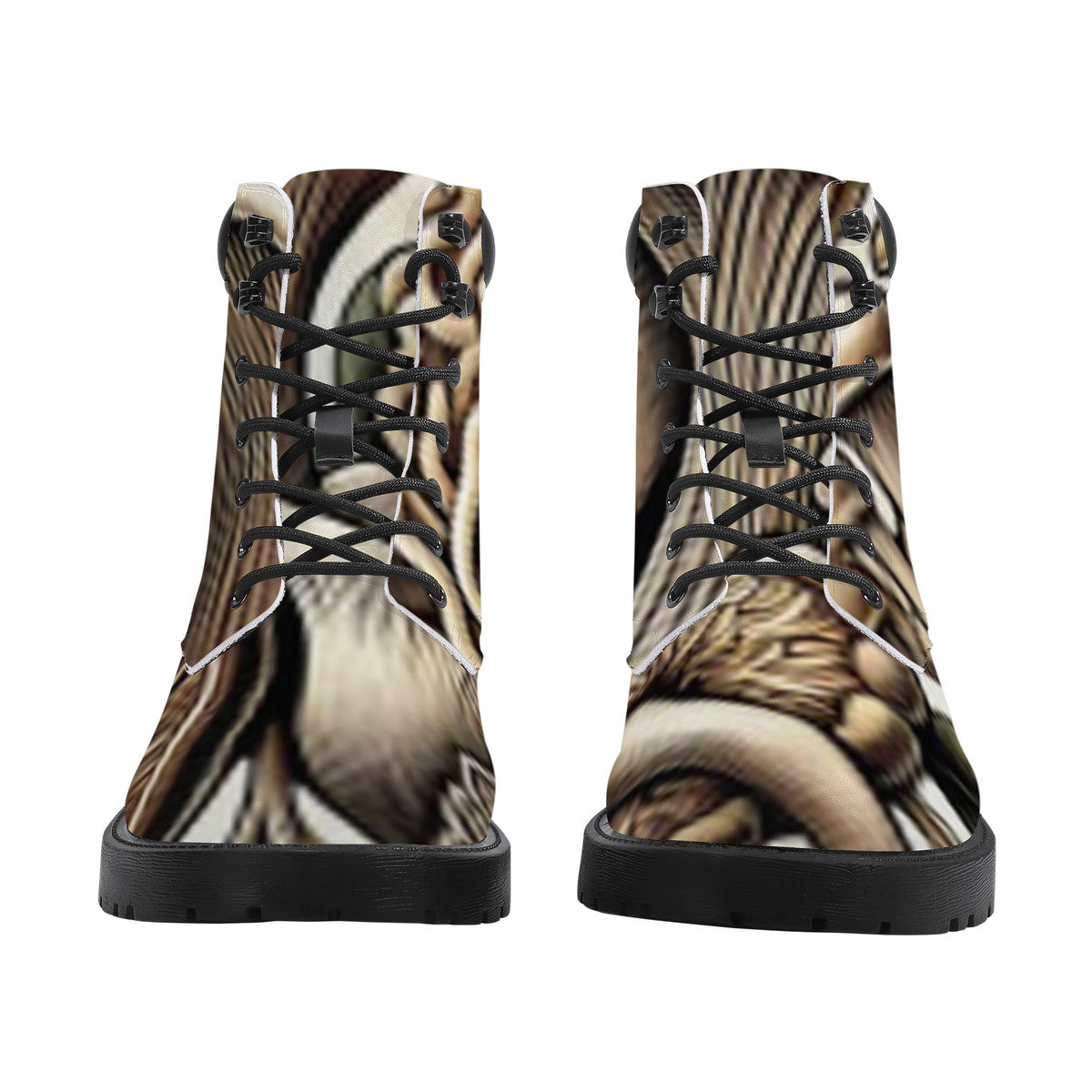 Earth Tones Custom Design Mushroom Print Synthetic Leather Boots - Vegan Waterproof All-Season Boots