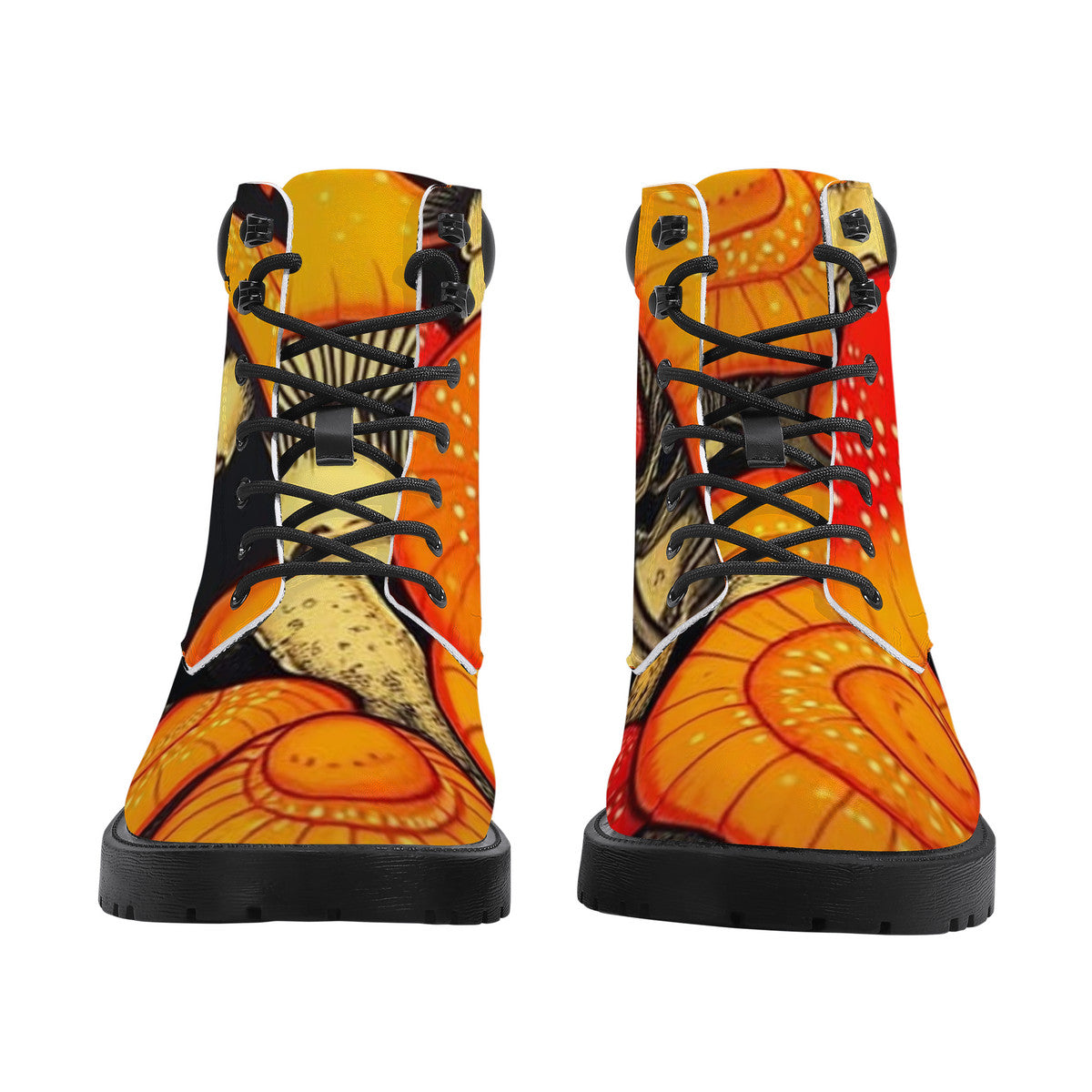 Colorful Mushroom Custom Print Synthetic Leather Boots - Vegan Waterproof All-Season Boots