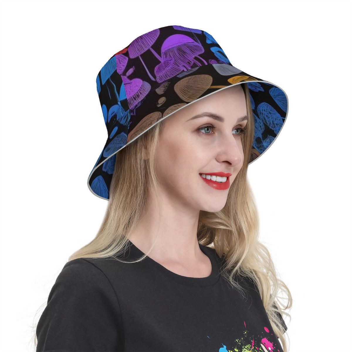 Rainbow Custom Mushroom Print Reflective Bucket Hat