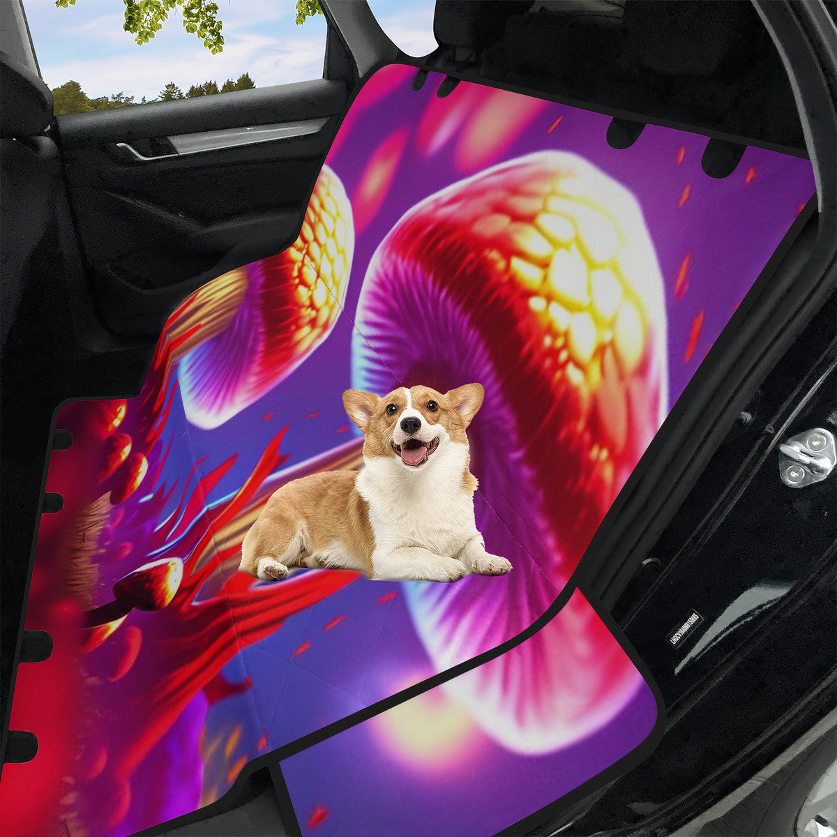 Custom Mushroom Print for Back Car Seat Pet Seat Covers Purple, Red, Yellow