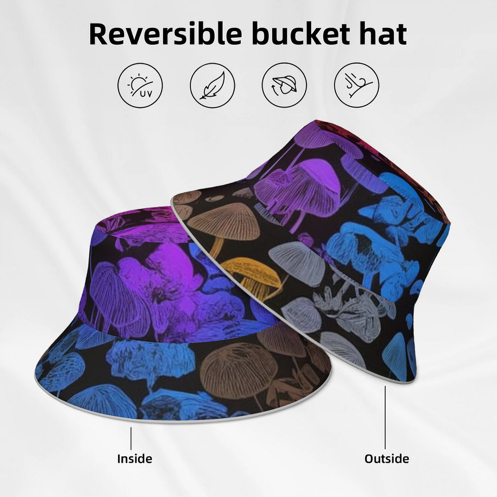 Rainbow Custom Mushroom Print Reflective Bucket Hat