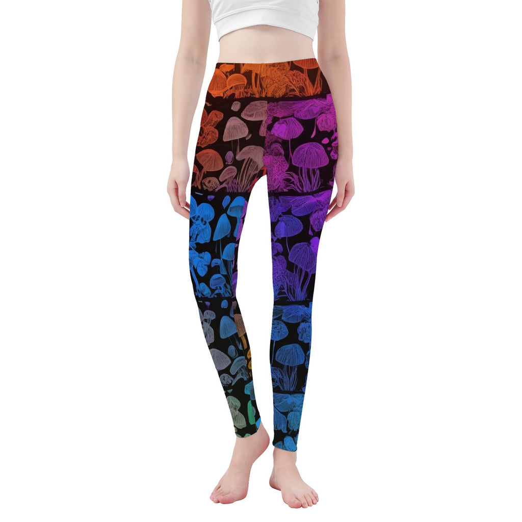 Rainbow Mushroom Custom Print All-Over Print Yoga Leggings