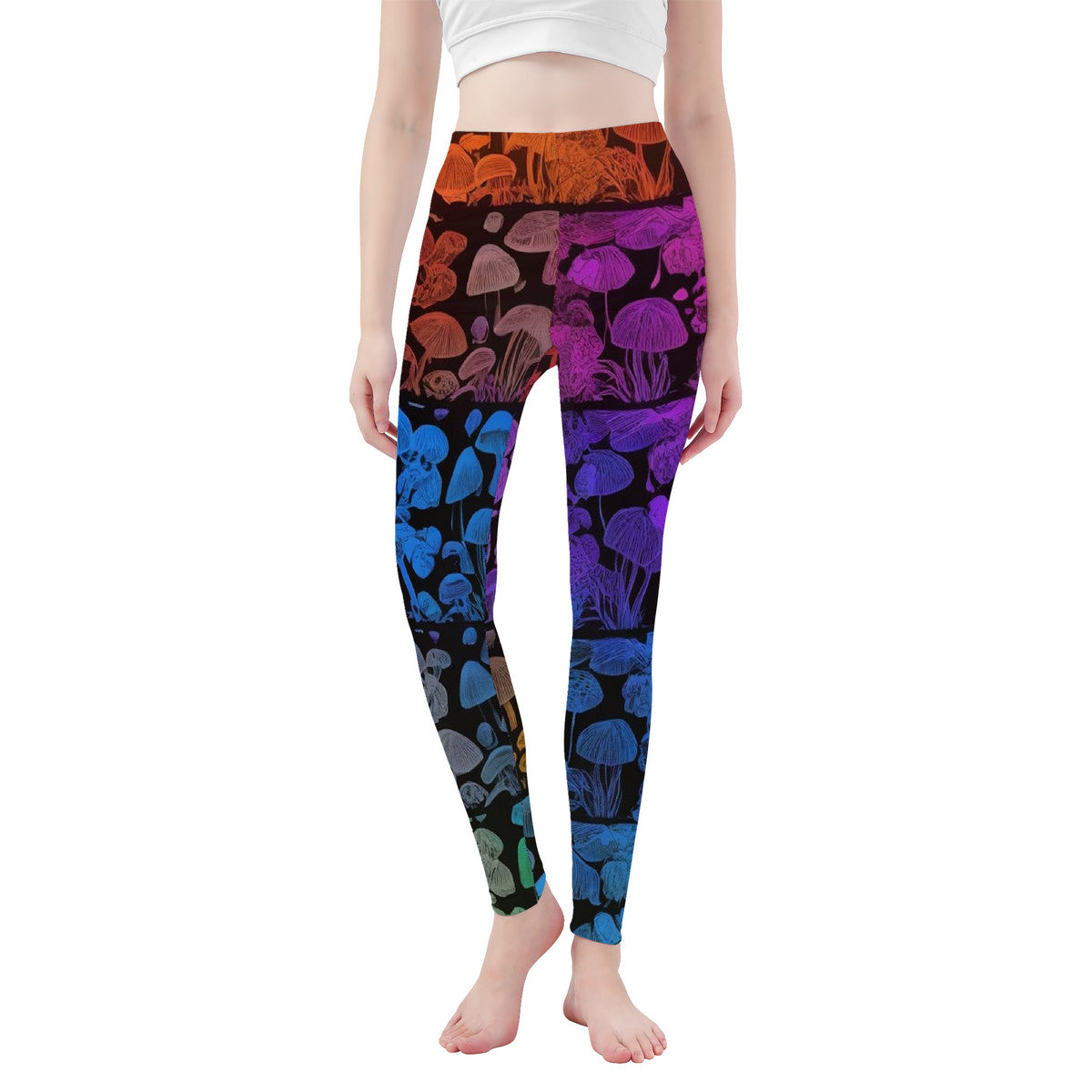 Rainbow Mushroom Custom Print All-Over Print Yoga Leggings