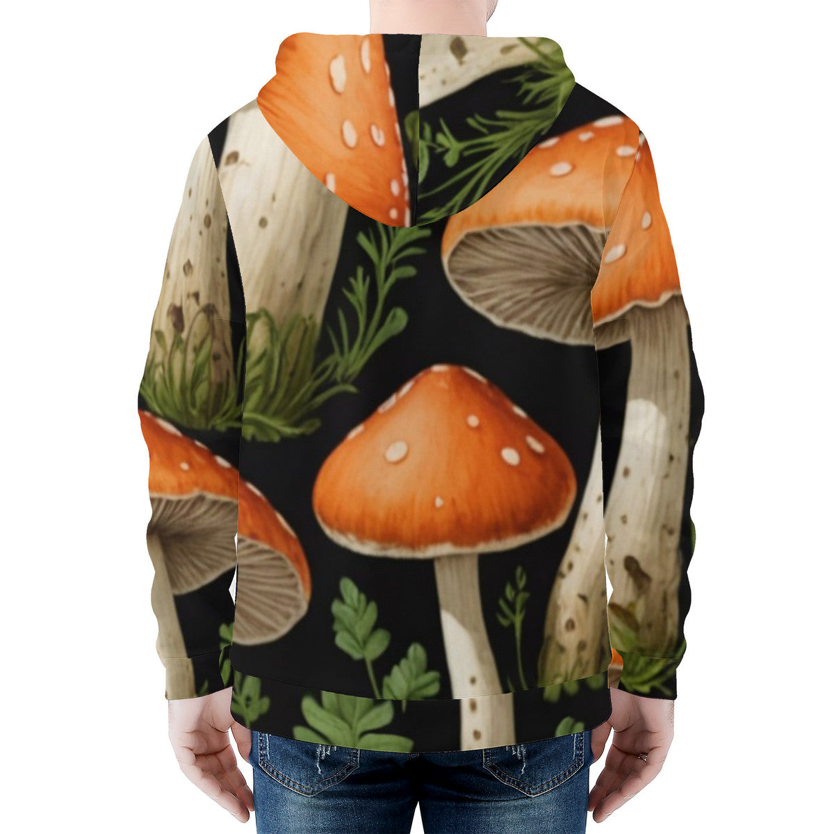 Men's All Over Print Zip Custom Mushroom Print Hoodie