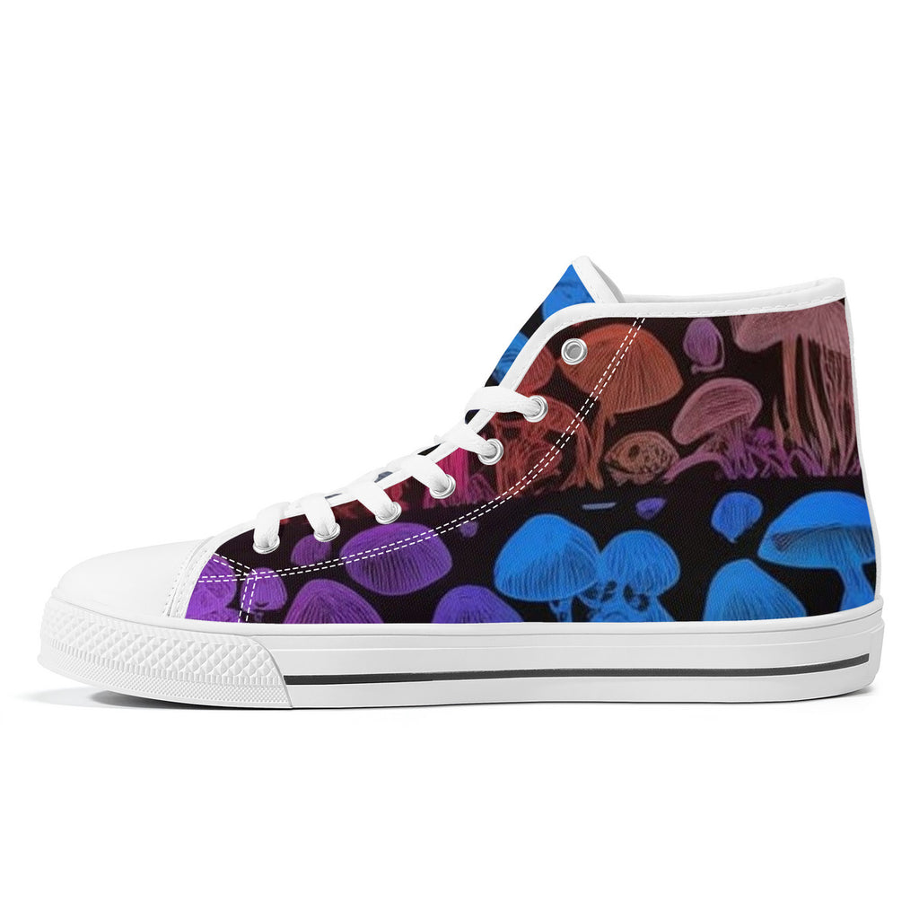 Rainbow Custom Mushrooms High-Top Canvas Shoes