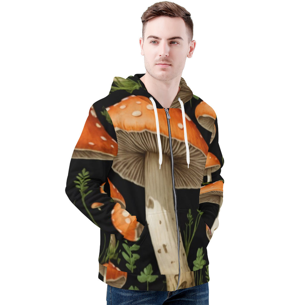 Men's All Over Print Zip Custom Mushroom Print Hoodie