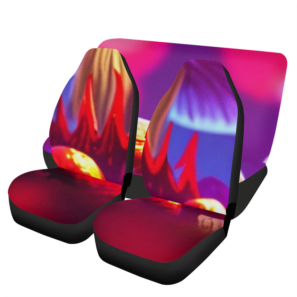 Full Set Custom Purple, Red, Yellow Mushroom Print Car Seat Cover Set
