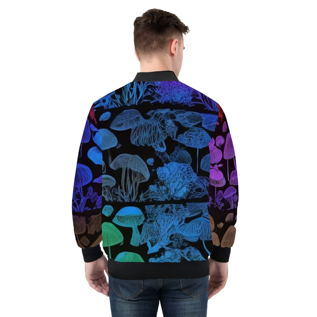 Men's Rainbow Custom Mushroom Print Bomber Jacket - Premium Polyester Print
