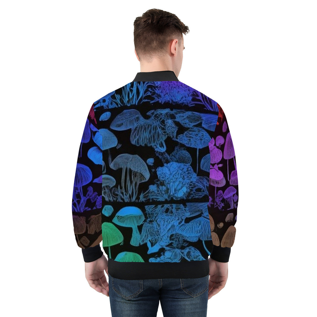 Men's Rainbow Custom Mushroom Print Bomber Jacket - Premium Polyester Print
