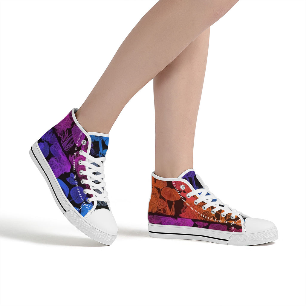 Rainbow Custom Mushrooms High-Top Canvas Shoes