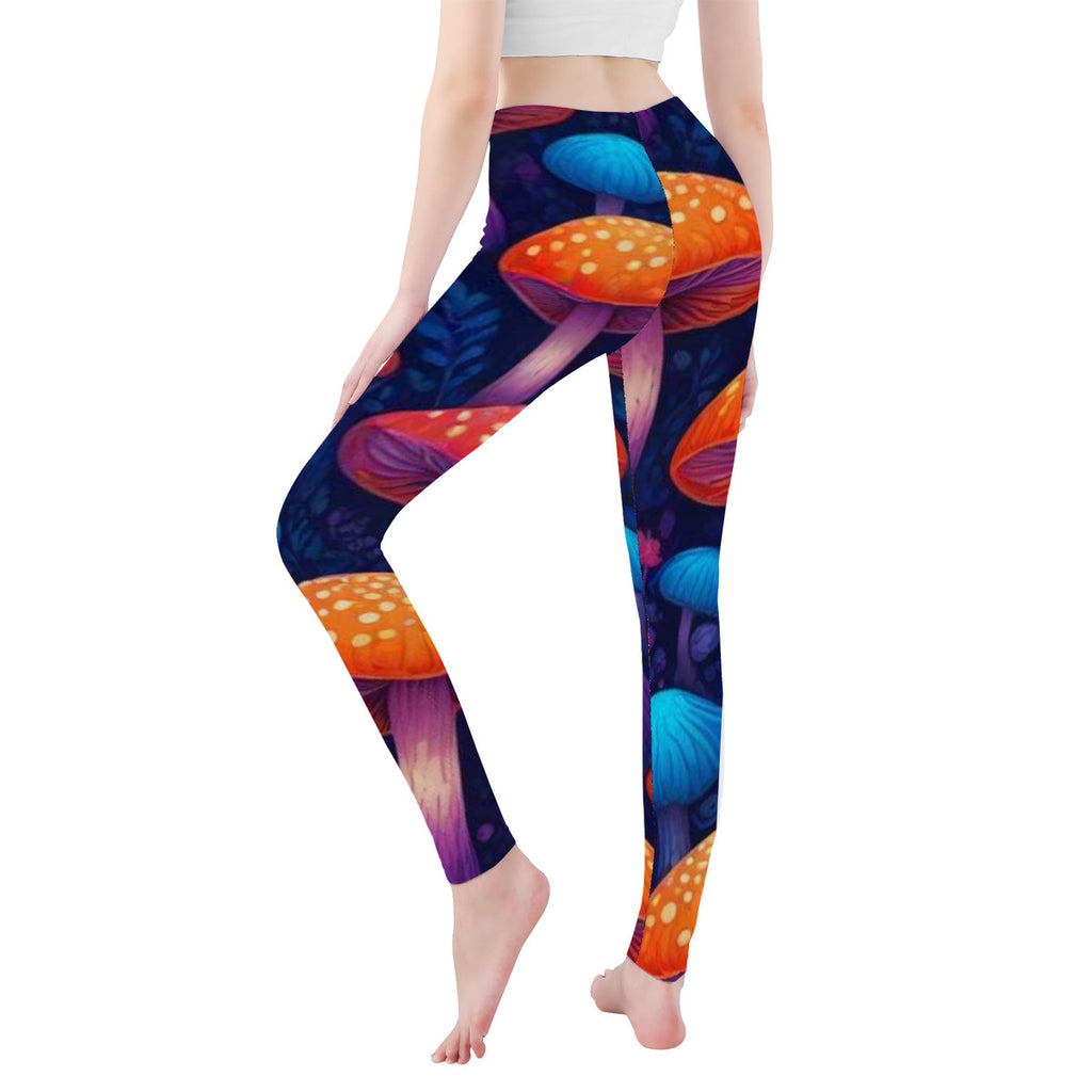 Leggings de yoga con estampado integral de diseño de hongos personalizado